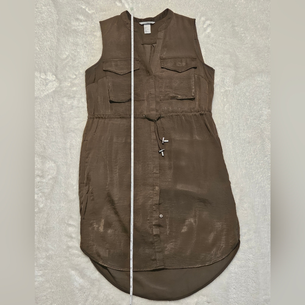 NEW H&M Green Khaki Dress Size 4 Utility Lightweight Silk Summer Casual - Picture 12 of 14